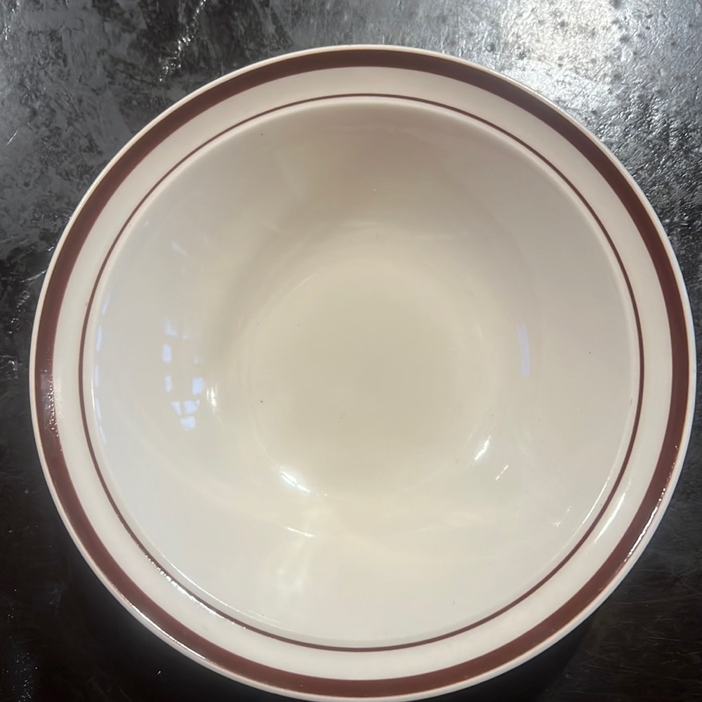 Anchor Hocking Eldorado Stoneware Soup Cereal Bowls Beige with brown Trim